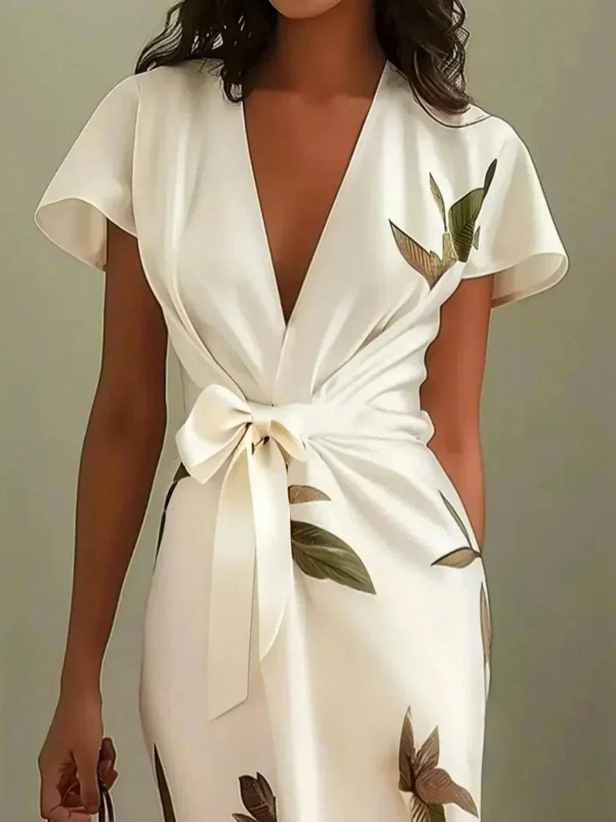 MADISON | Botanical Wrap Midi Dress for Timeless Elegance