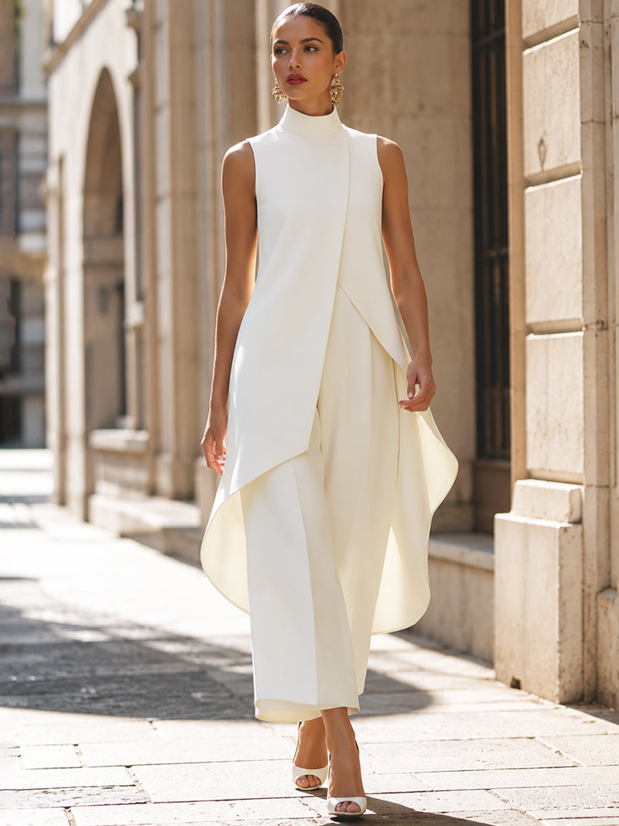 Martina | High-Neck Sculpted Wide-Leg Jumpsuit for Women