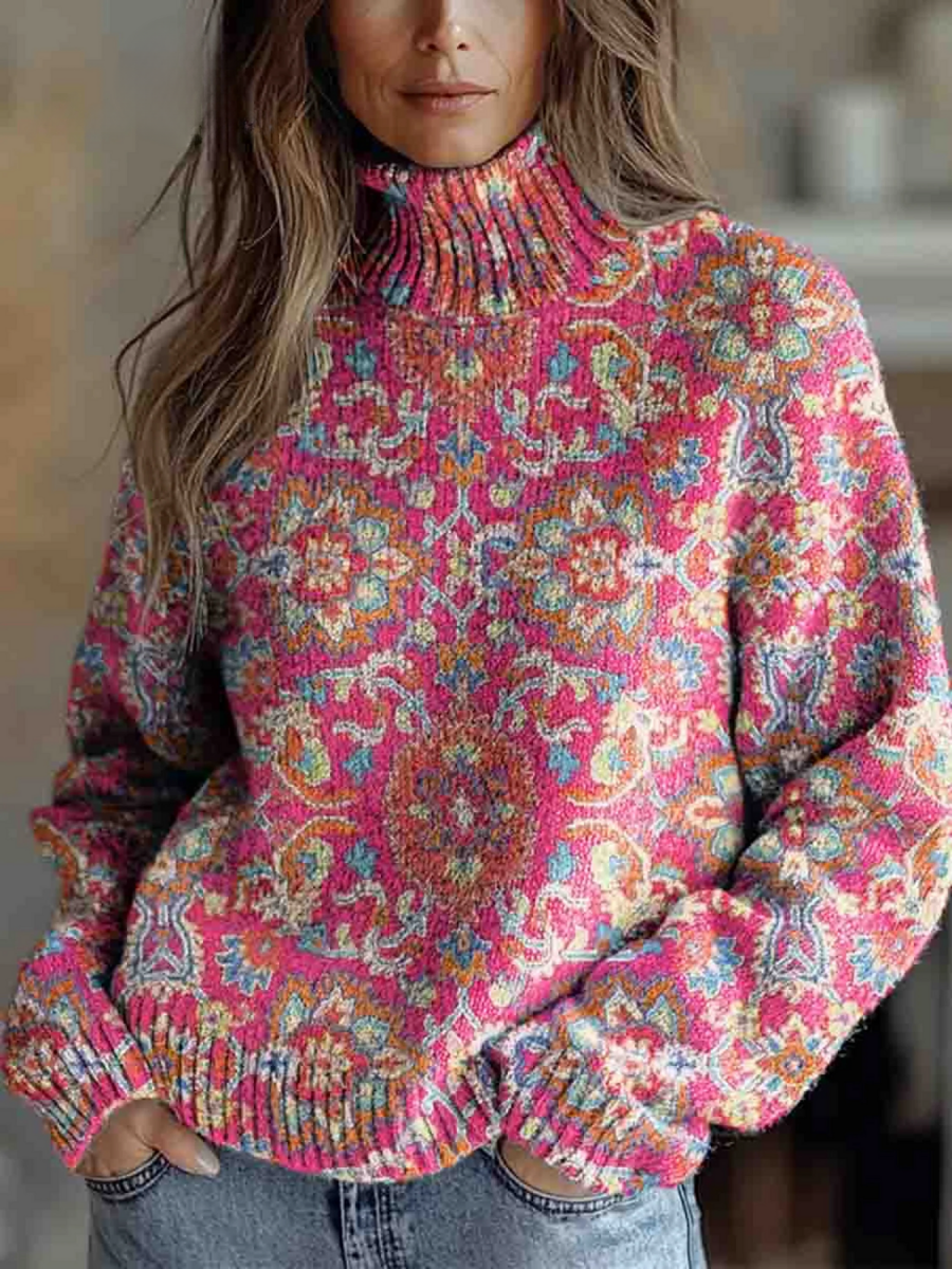 Stevie - Retro Floral Turtleneck