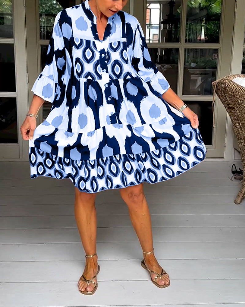 ELVINA | Printed Dress with 3/4 Sleeves and A-Line Cut for an Elegant and Relaxed Look