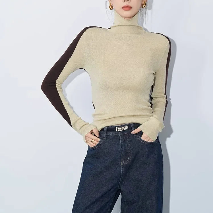 Mock Neck Contrast Sleeve Top