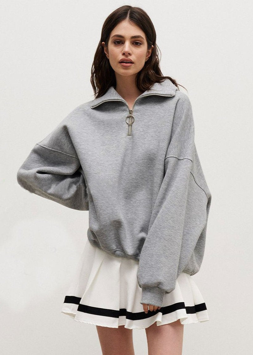 Relaxed Fit Zip-Up Sweater