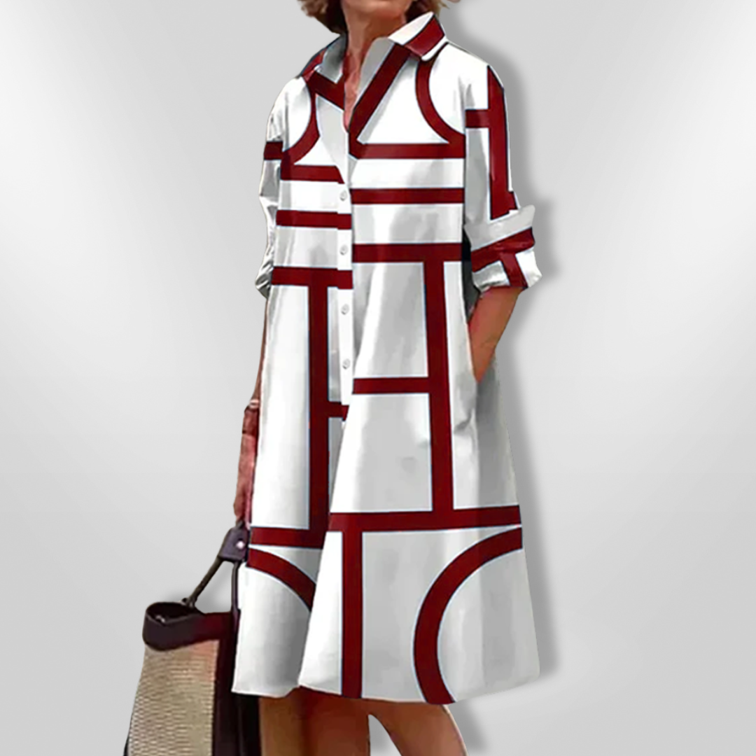 AURORA | Midi Hemdress with Flattering Cut and Modern Geometric Print