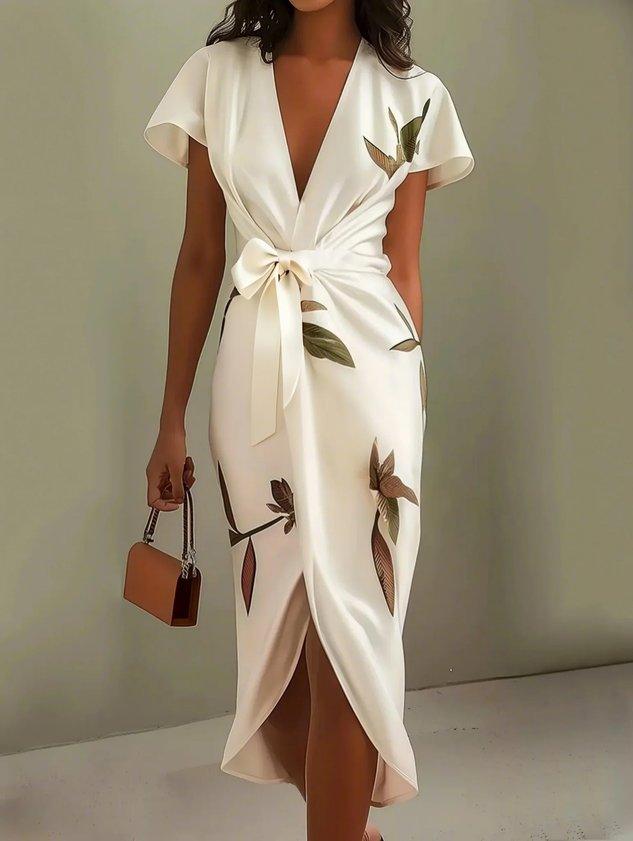 MADISON | Botanical Wrap Midi Dress for Timeless Elegance