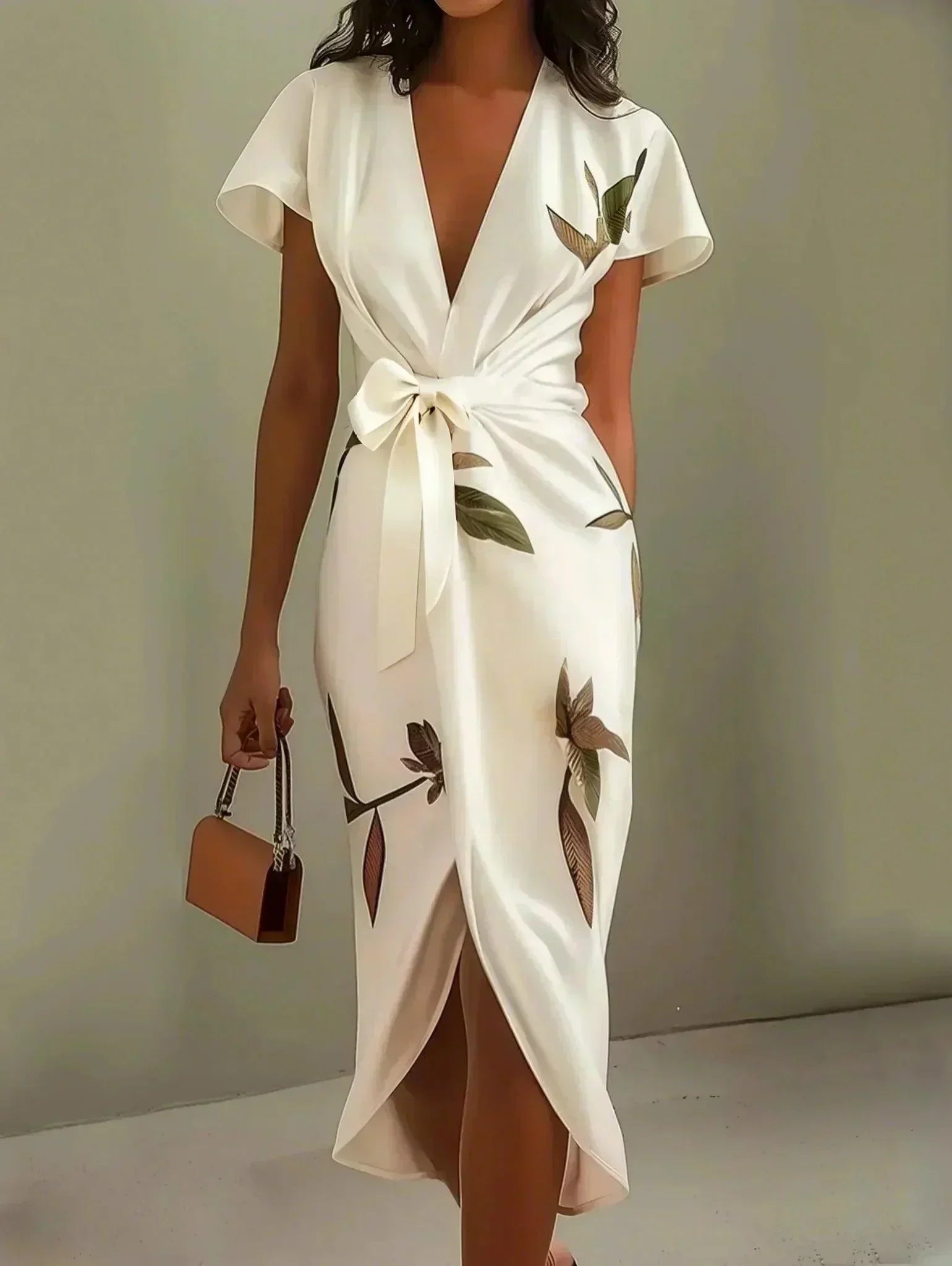 MADISON | Botanical Wrap Midi Dress for Timeless Elegance