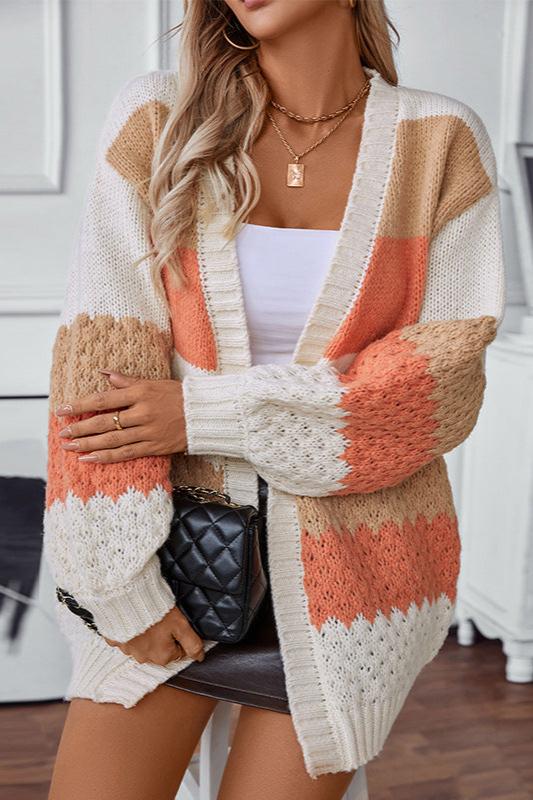 Oversized Knit Cardigan - Slouchy Open Front Knit Sweater