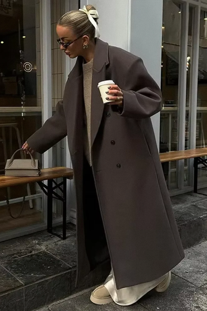Women's Oversized Longline Double-Breasted Wool Coat