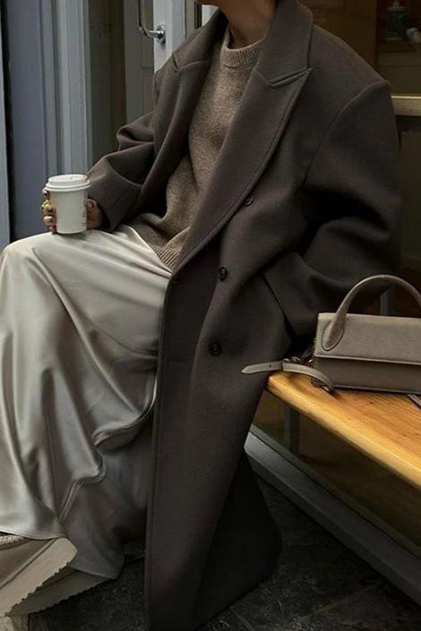 Women's Oversized Longline Double-Breasted Wool Coat