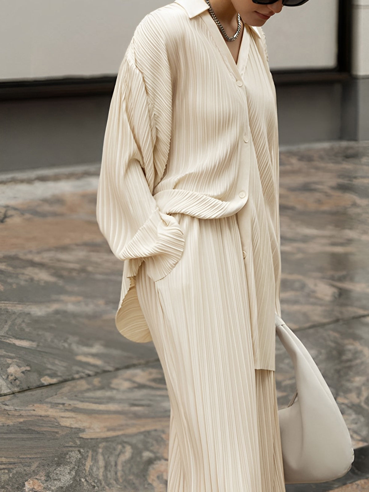 Oversized Pleated Two-Piece Lounge Set