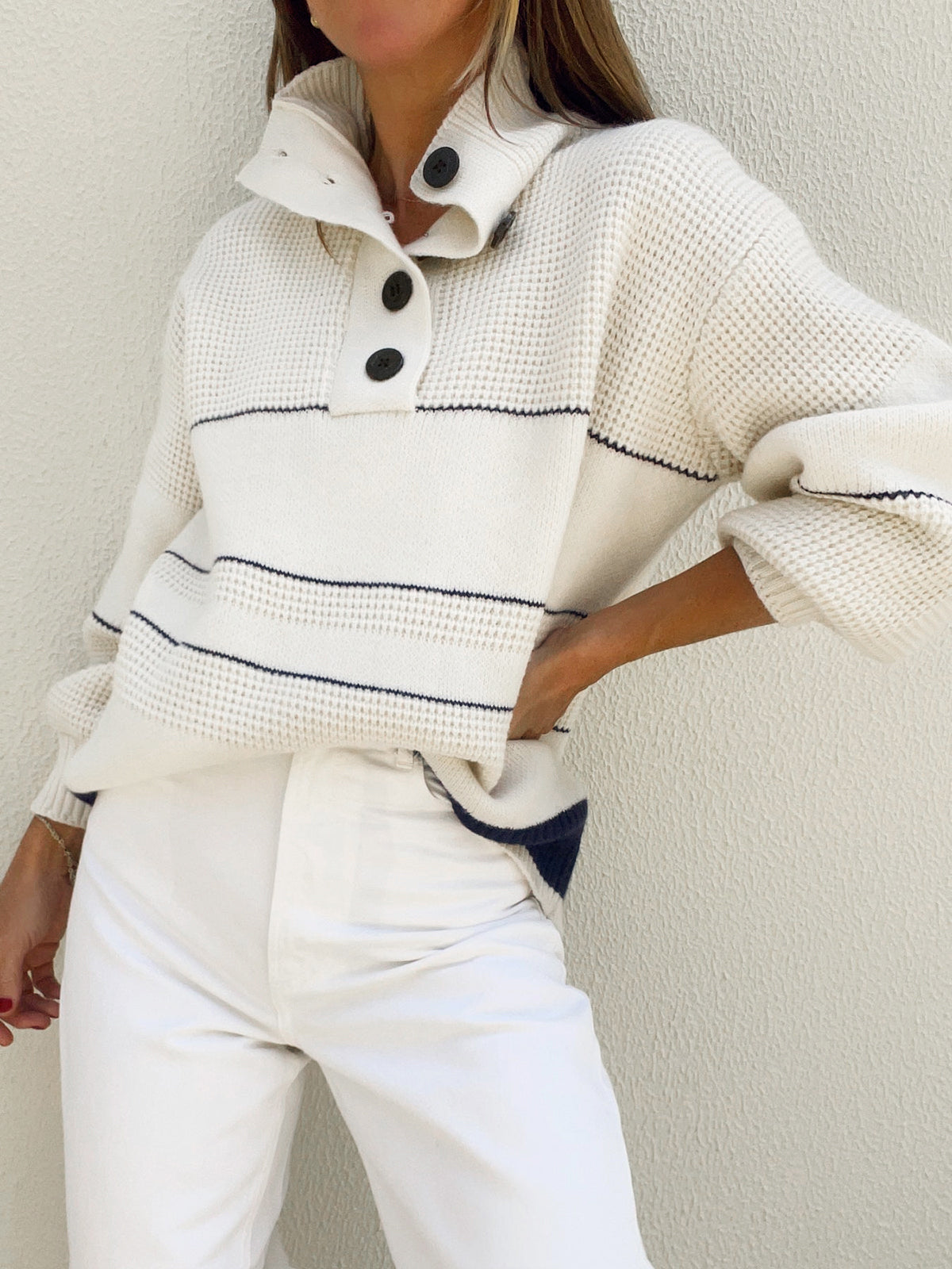 Button Collar Knit Pullover