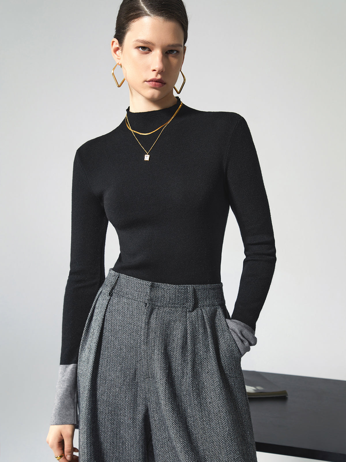 Contrast Cuff Knit Sweater