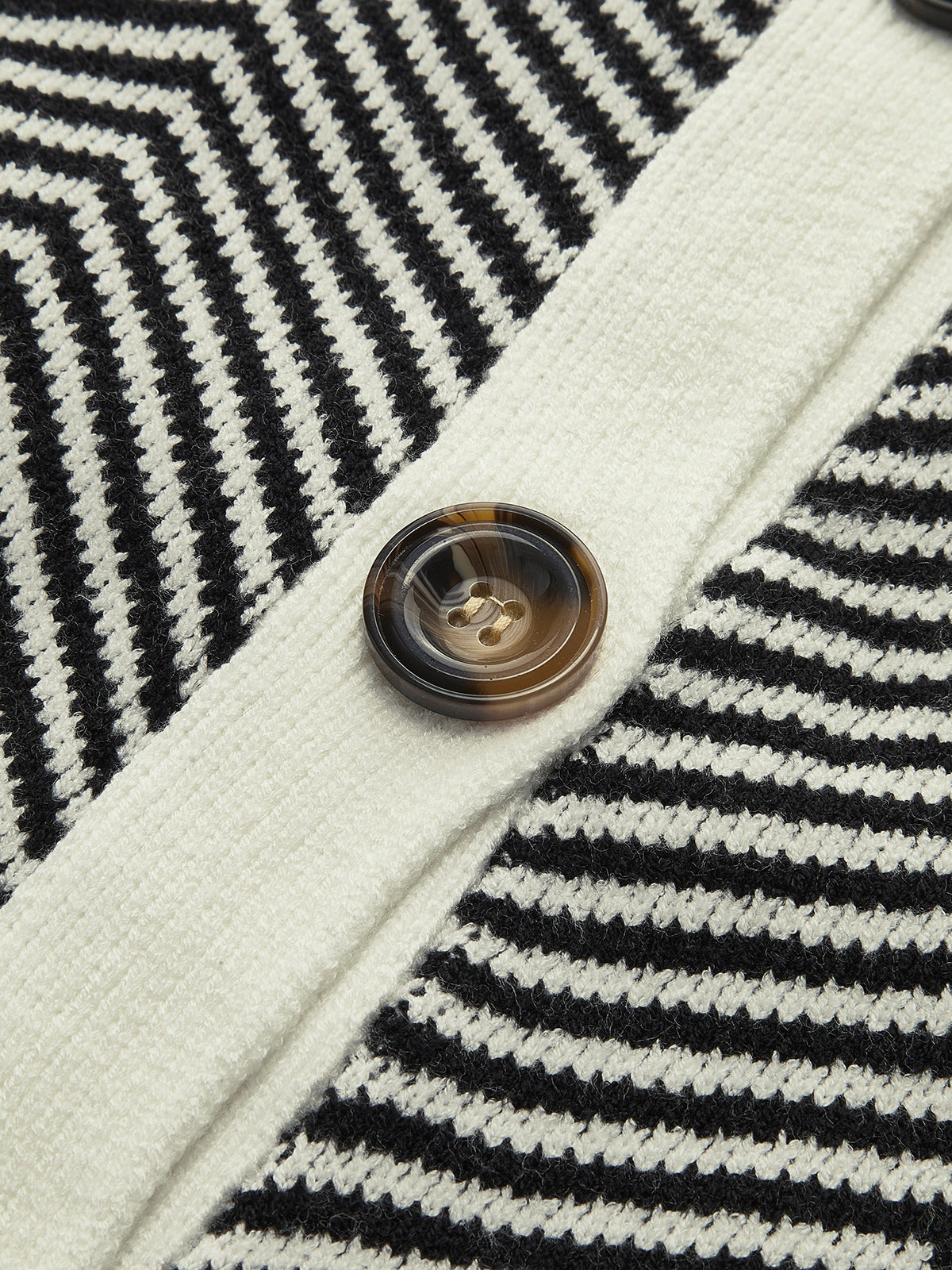 Chevron Contrast Button-Up Cardigan