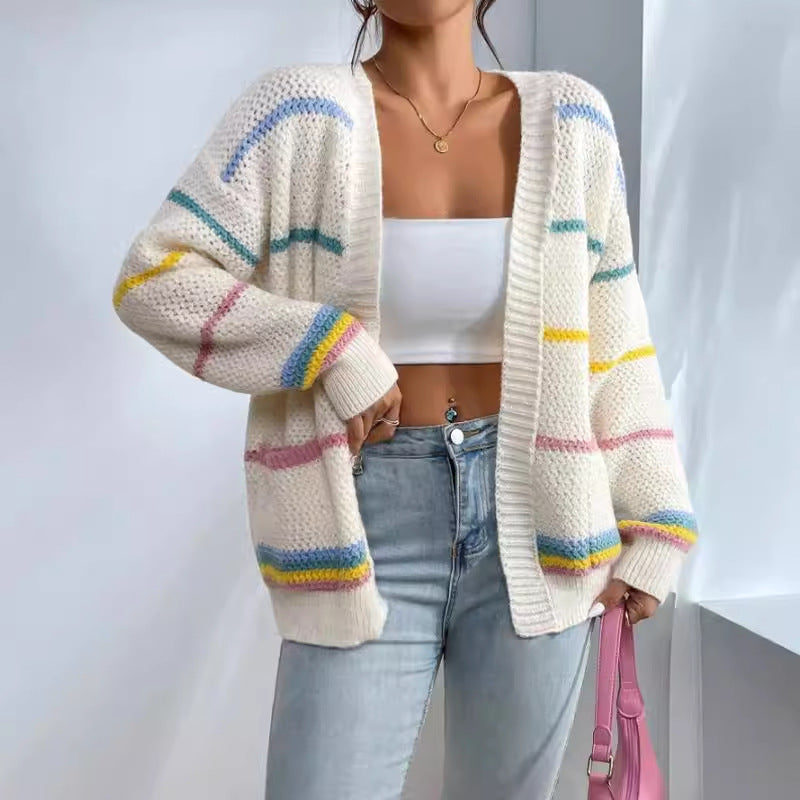 Oversized Knit Cardigan - Cosy Long Sleeve Open Front Sweater