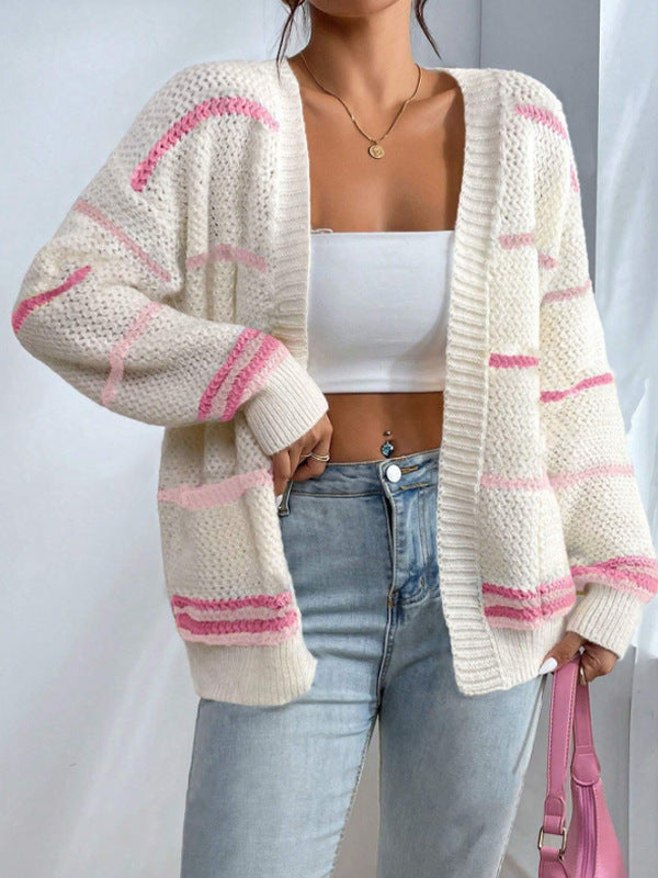 Oversized Knit Cardigan - Cosy Long Sleeve Open Front Sweater