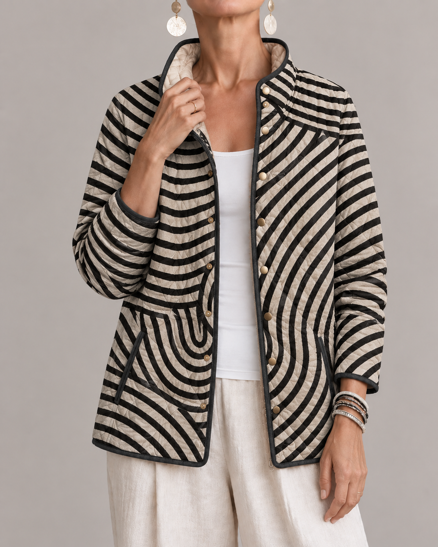 Inaya | Retro Hand-Drawn Circle Design Quilted Jacket