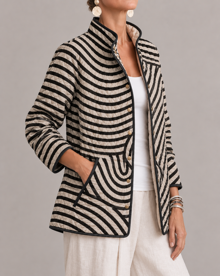 Inaya | Retro Hand-Drawn Circle Design Quilted Jacket