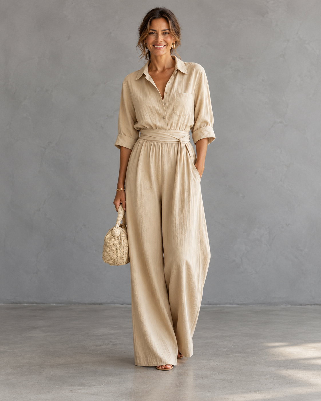 Monroe | Collared Button-Front Wide-Leg Jumpsuit for Women