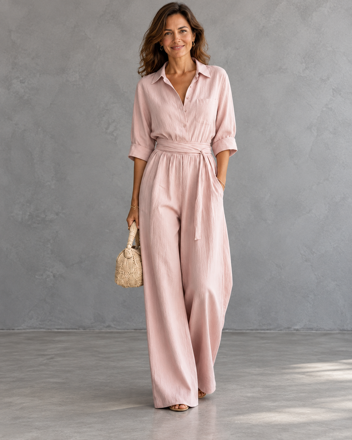 Monroe | Collared Button-Front Wide-Leg Jumpsuit for Women