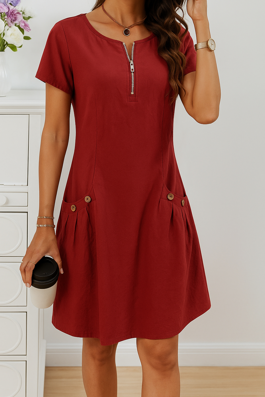 MARIELLA | Summer Dress with Elegant Zipper, Practical Pockets, and Daily Comfort