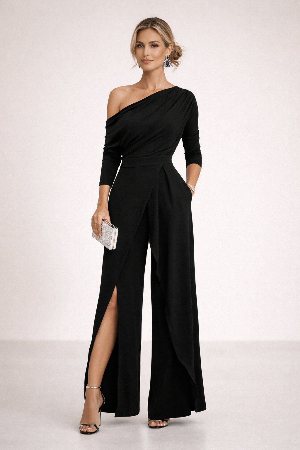 Paula | One-Shoulder Draped Wide-Leg Jumpsuit