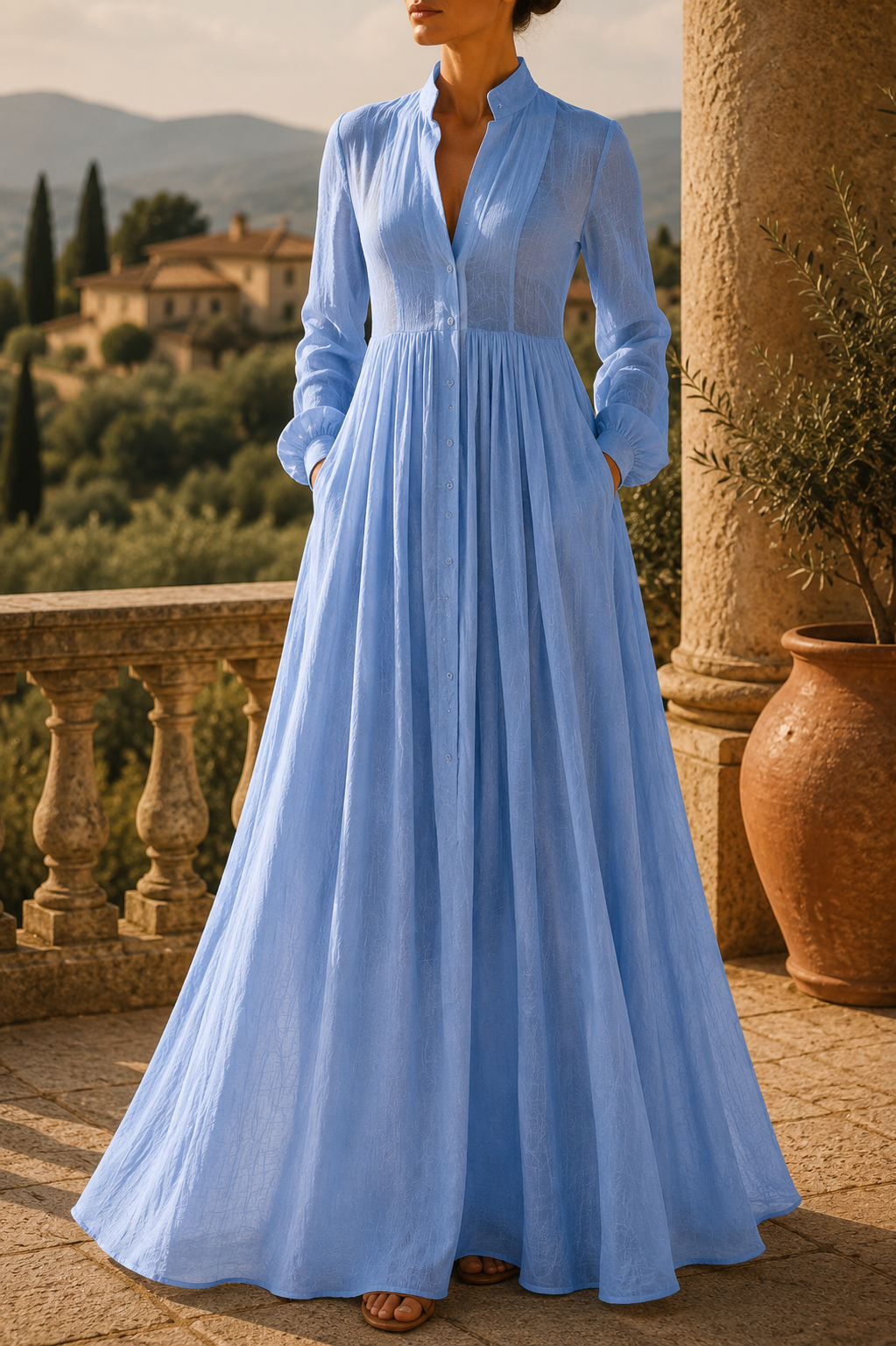 Elegant long dress with deep neckline