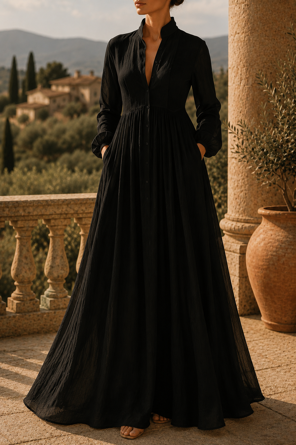 Elegant long dress with deep neckline