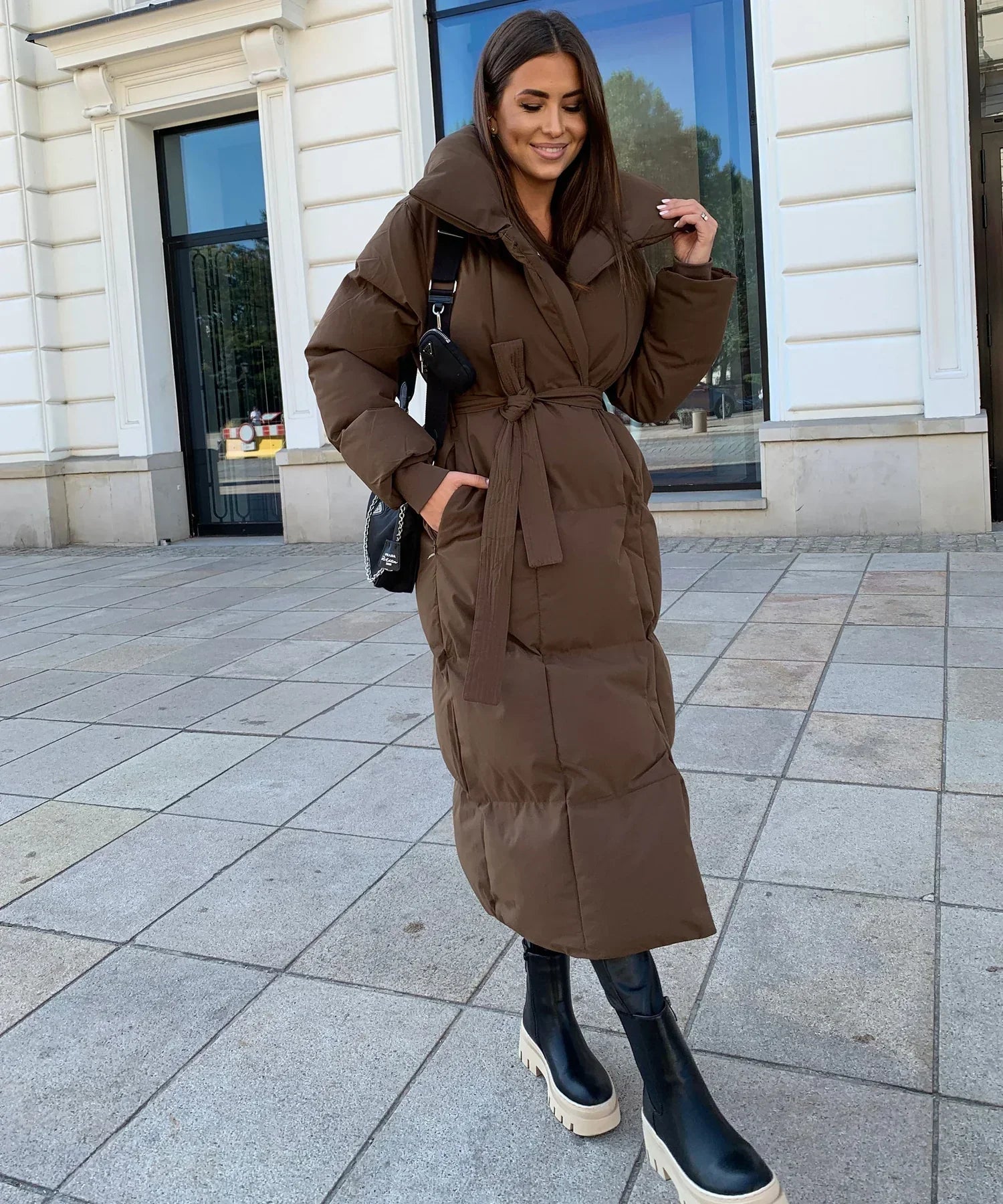 Comfortable long winter puffer jacket for women
