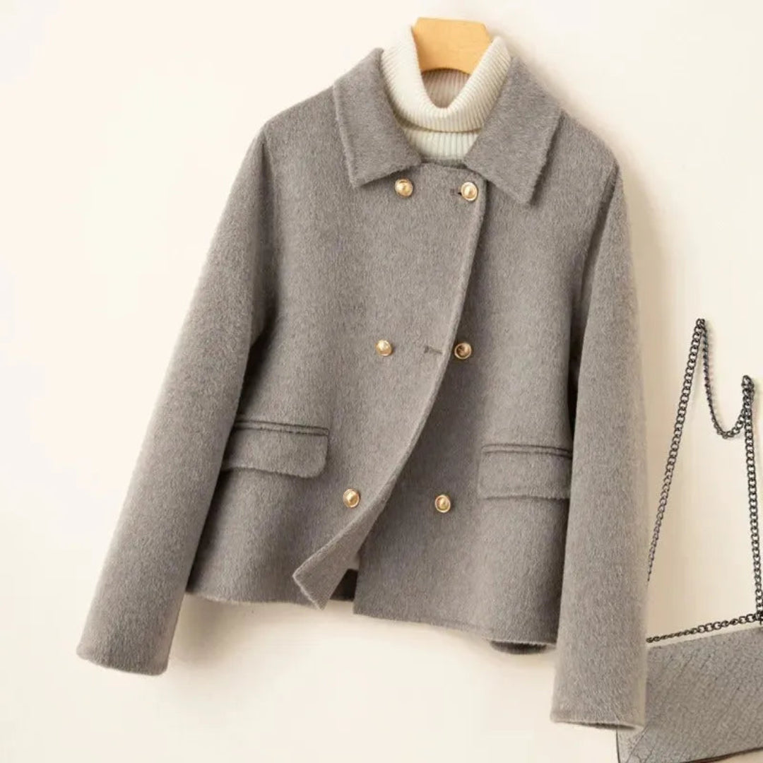 Women's Elegant wool coat with doll collar and gold buttons