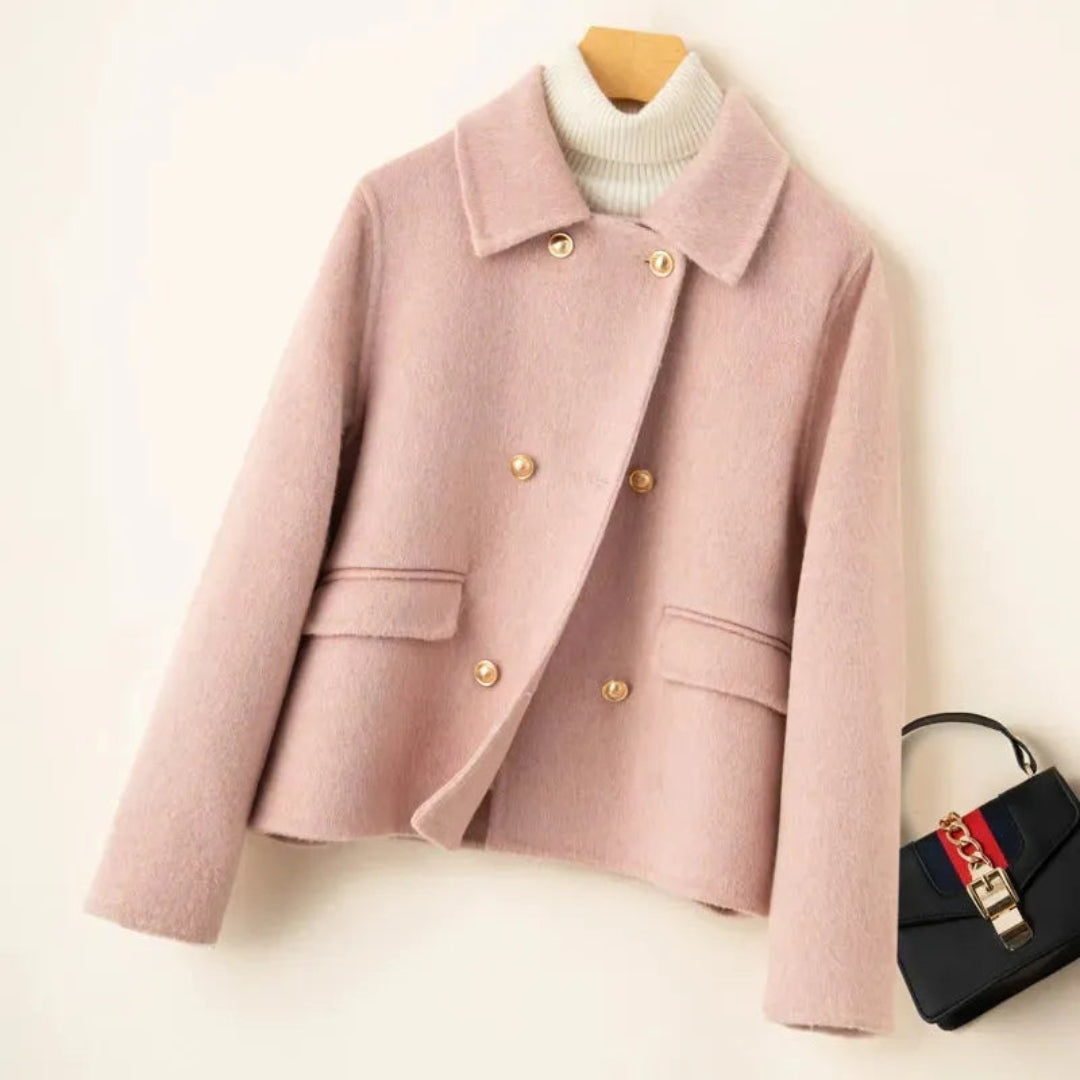 Women's Elegant wool coat with doll collar and gold buttons