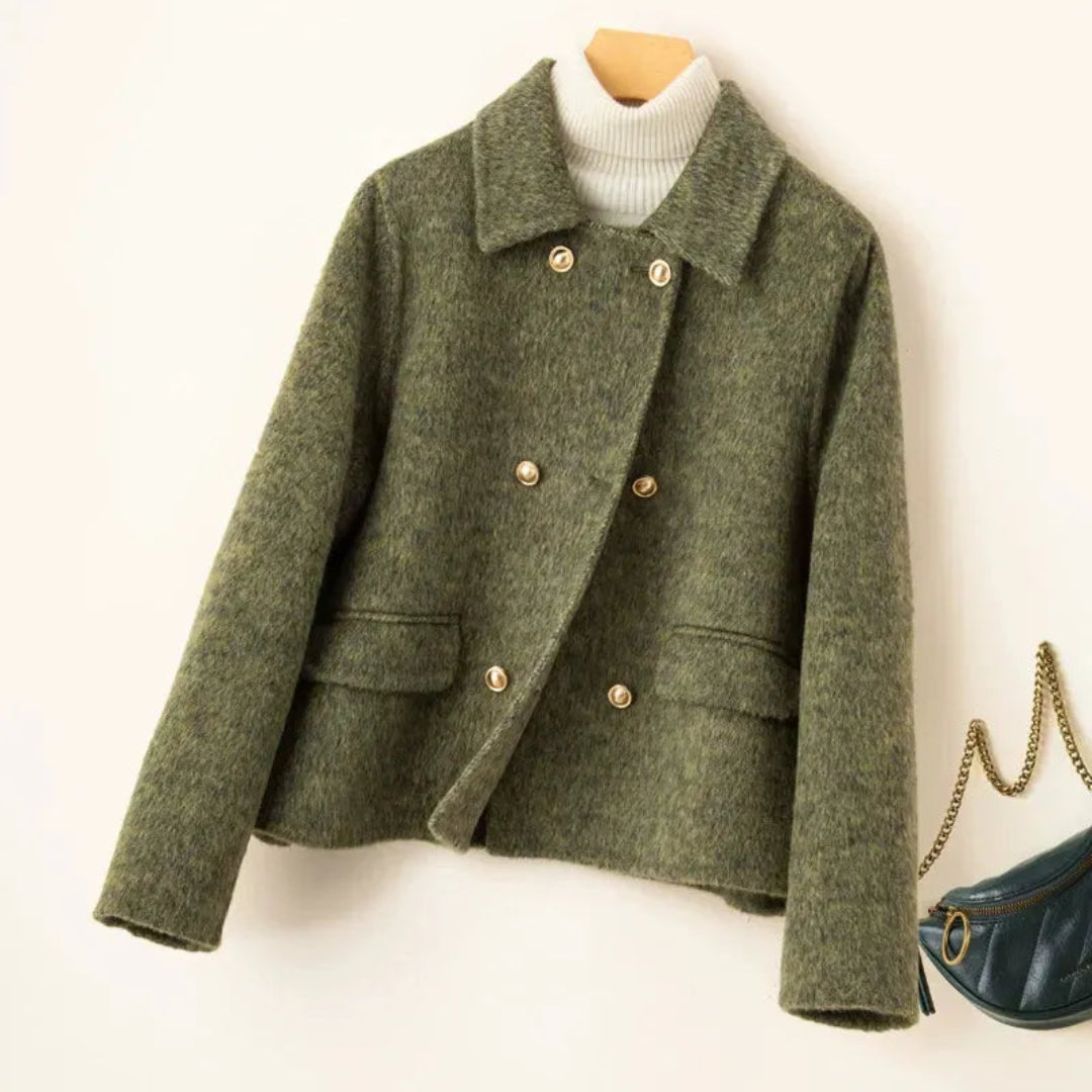 Women's Elegant wool coat with doll collar and gold buttons