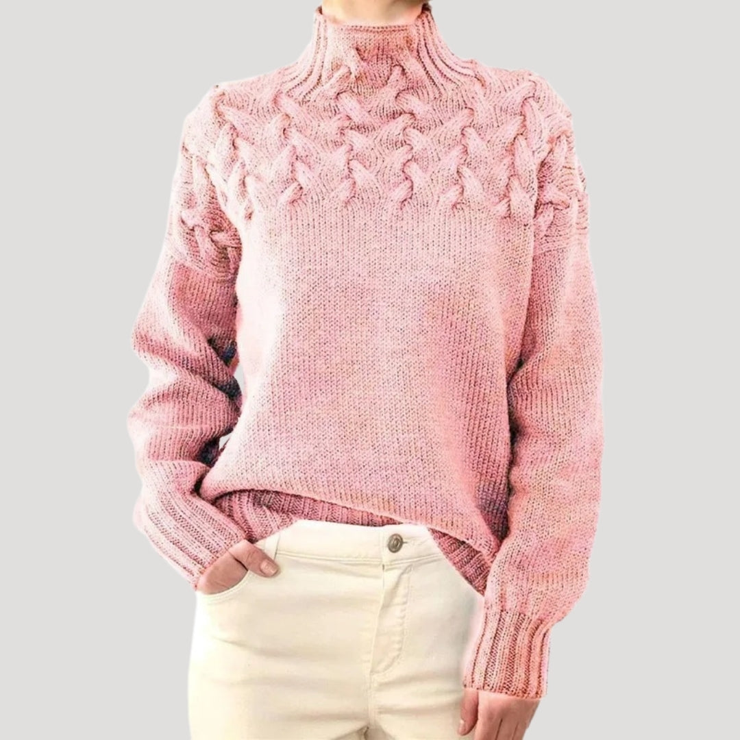 Cable Knit High Neck Sweater for Women — Spring Style