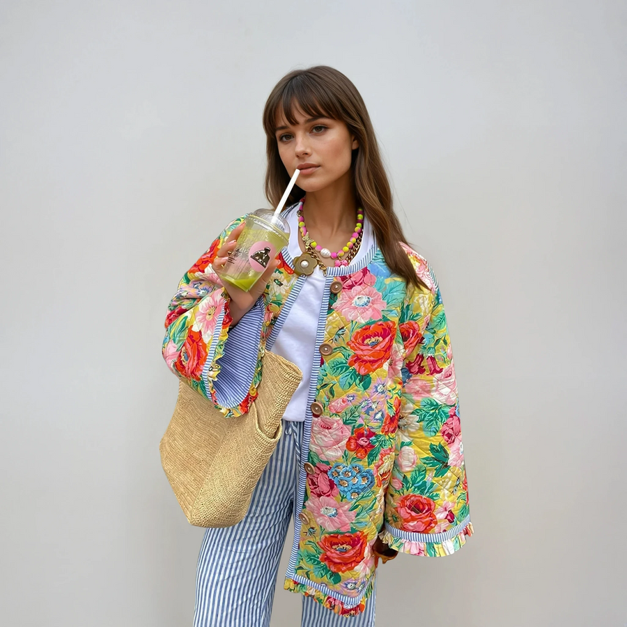 Women's Vintage-Inspired Quilted Floral Jacket