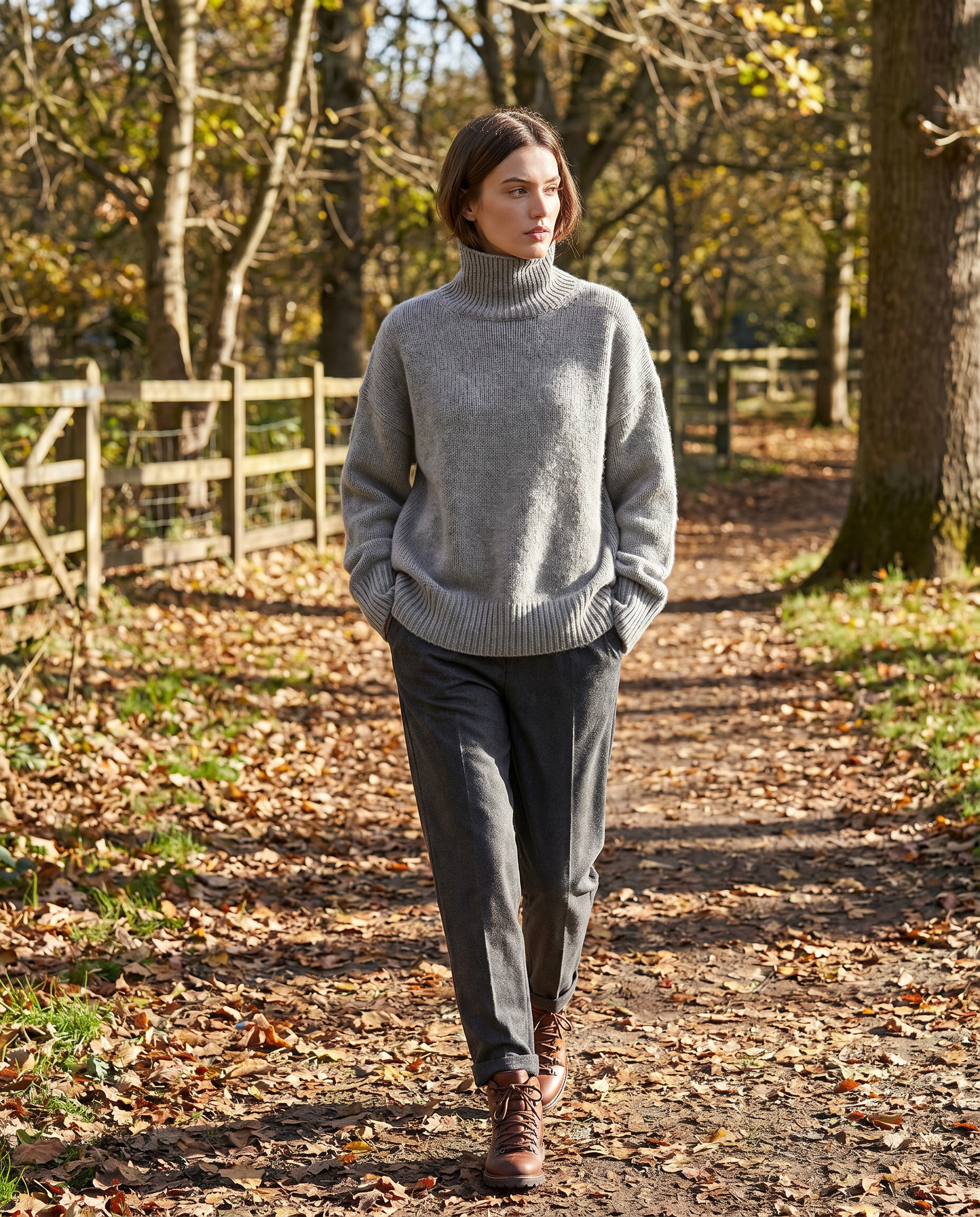 High Neck Relaxed Fit Wool Blend Sweater for Women