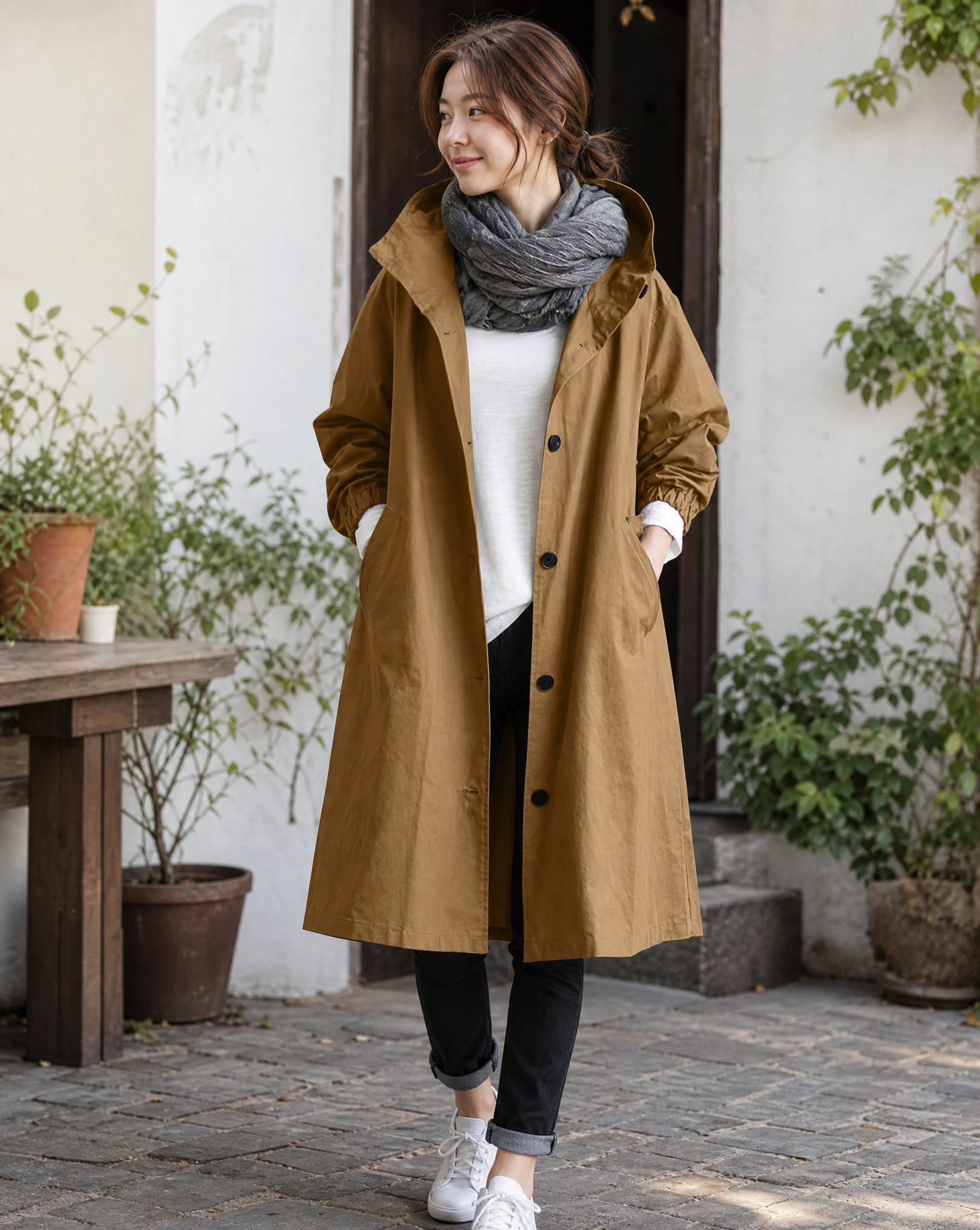 Women's Long Hooded Trench Coat