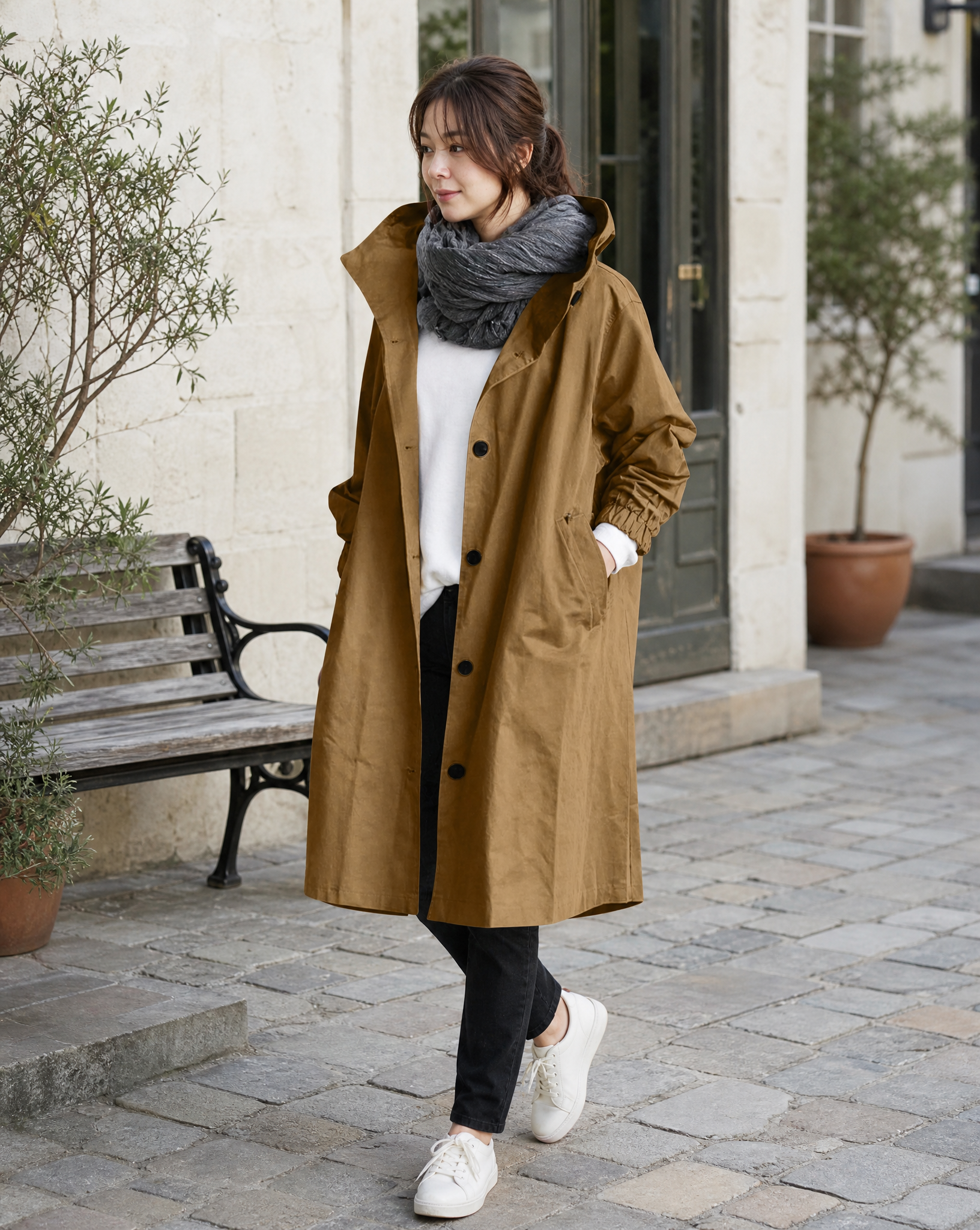 Women's Long Hooded Trench Coat