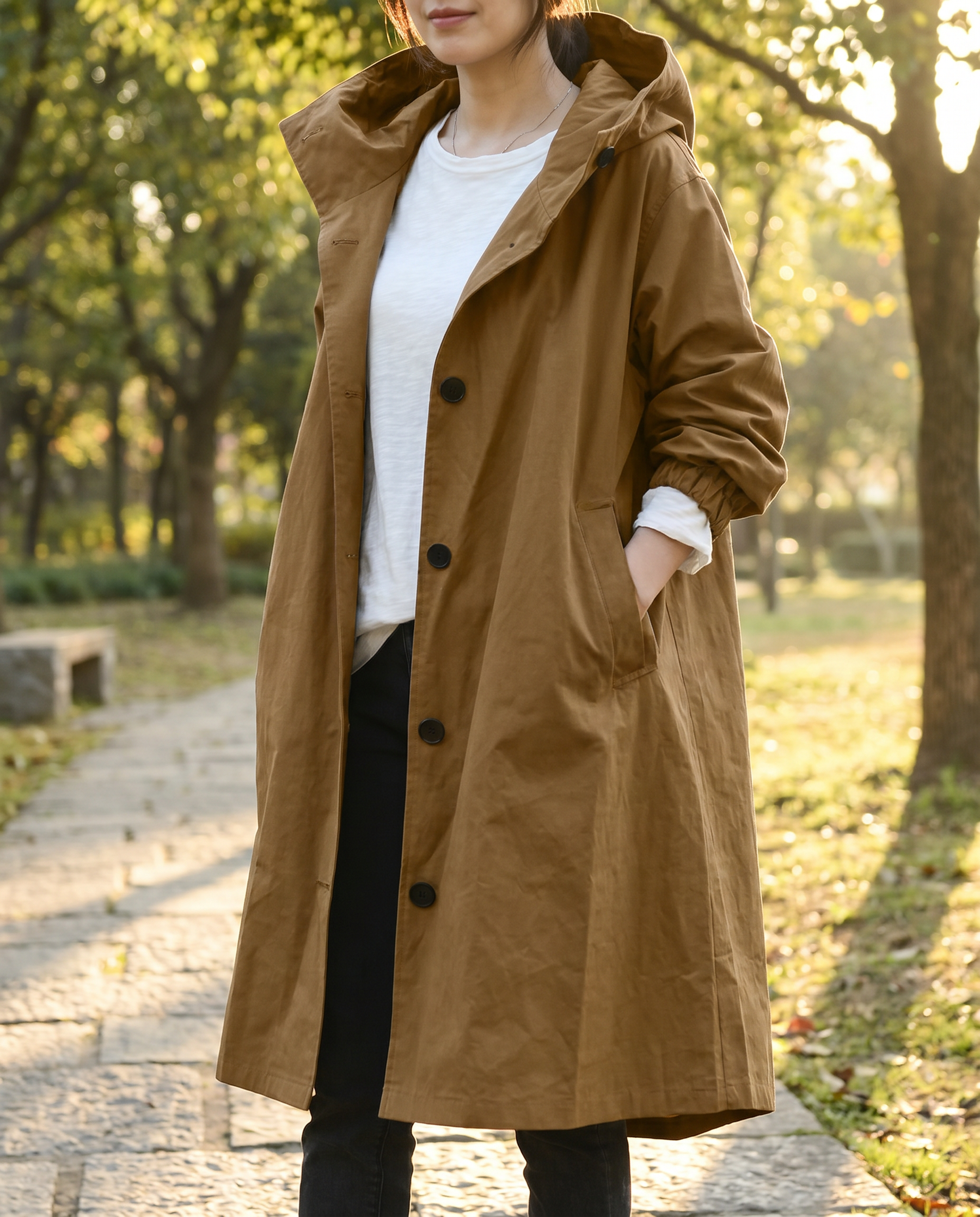 Women's Long Hooded Trench Coat