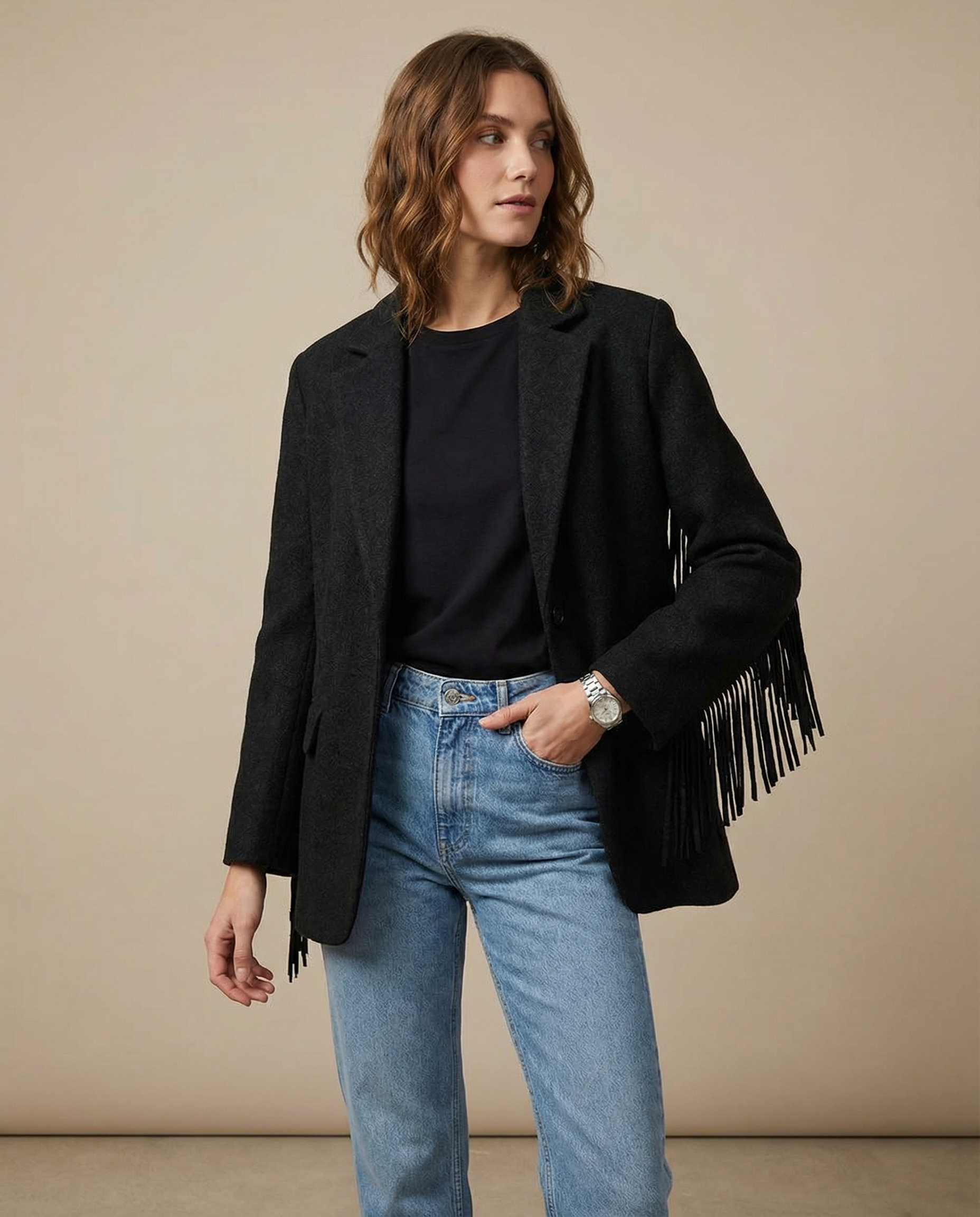 Autumn Bomber Coat – Stylish Woolen Blazer with Tassels