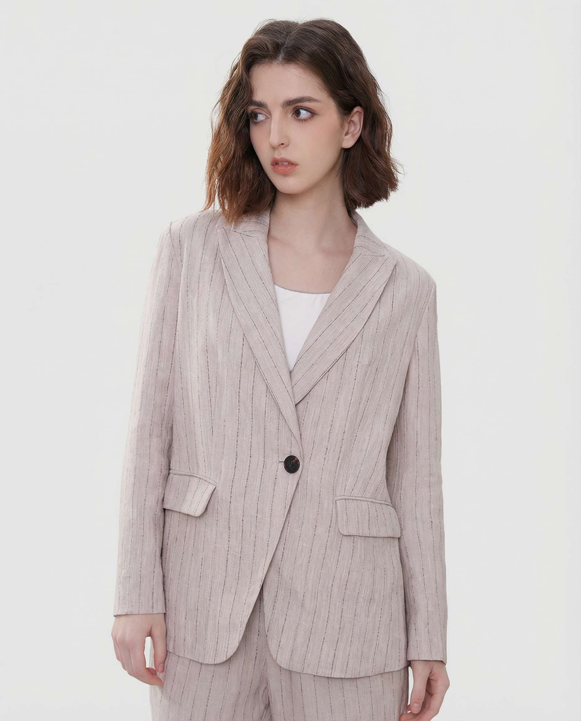 Linen Blazer Suit – Stylish Stripe Design for Chic Office Attire