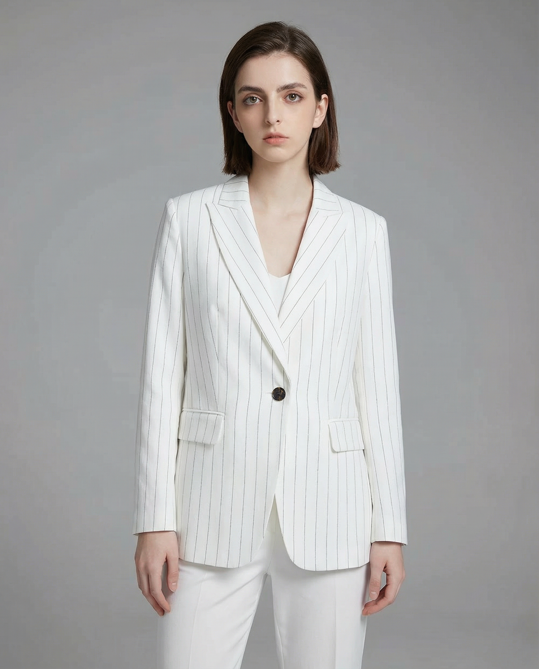 Linen Blazer Suit – Stylish Stripe Design for Chic Office Attire