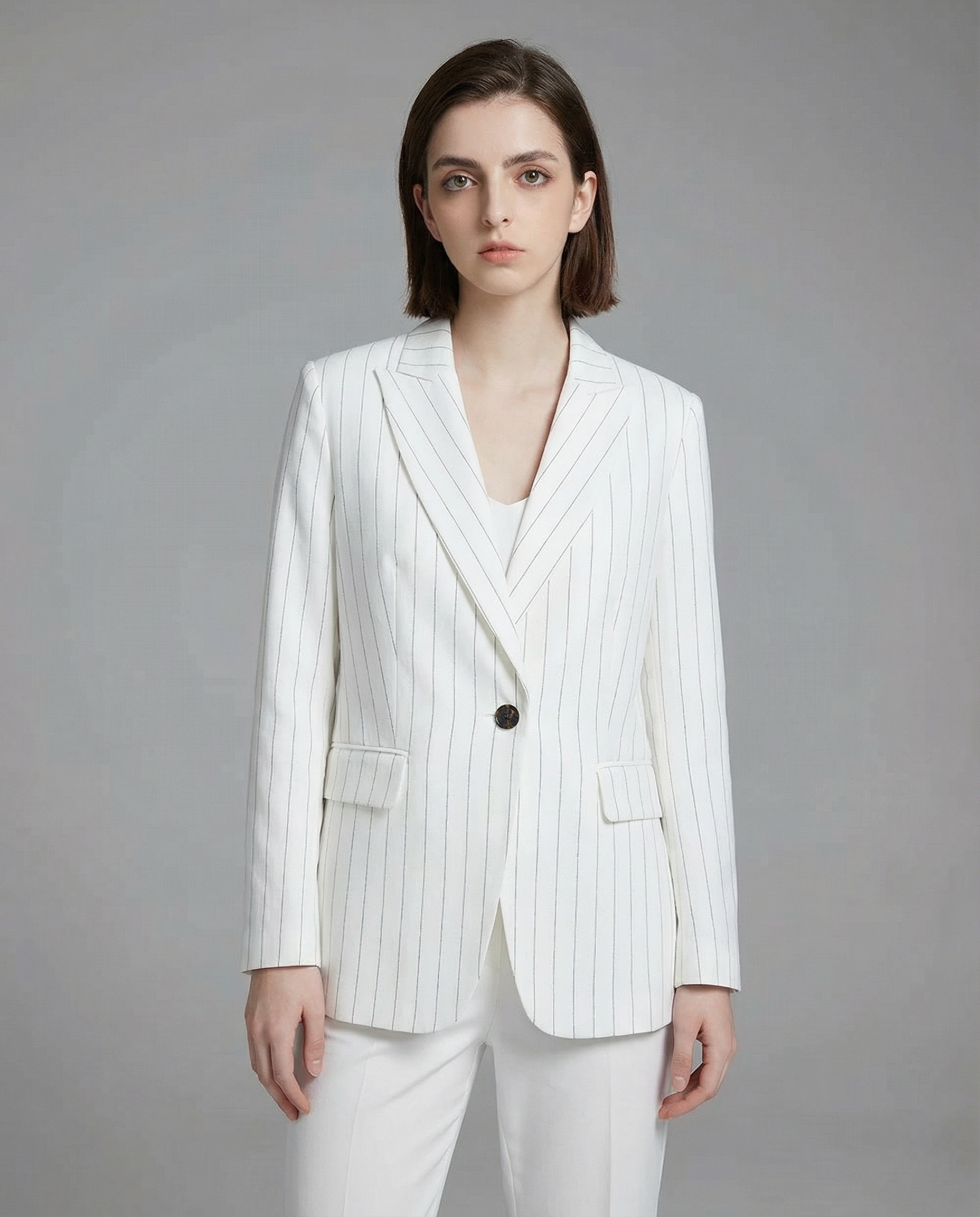 Linen Blazer Suit – Stylish Stripe Design for Chic Office Attire