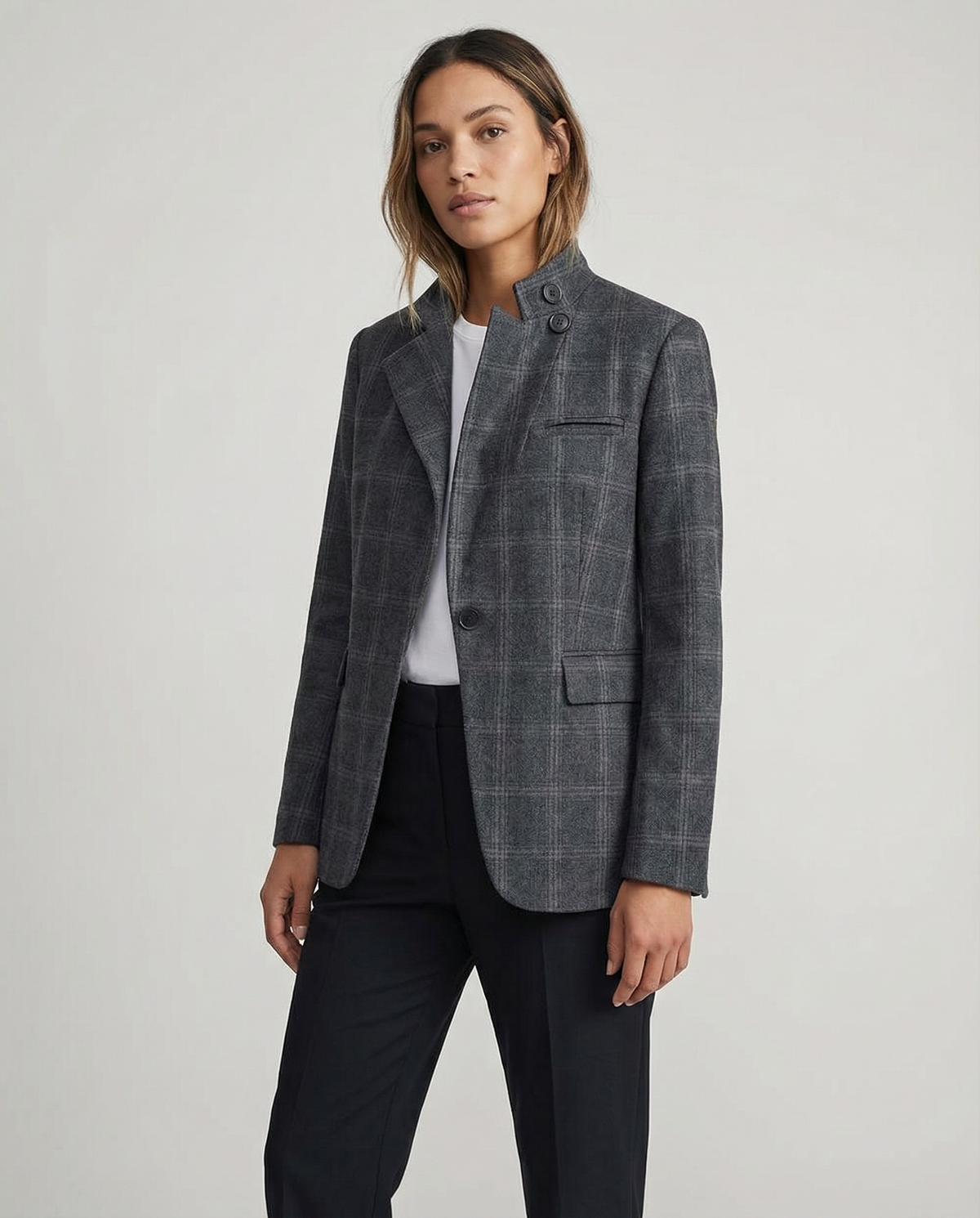 Plaid Blazer – Stylish Single Button Long Sleeve Jacket