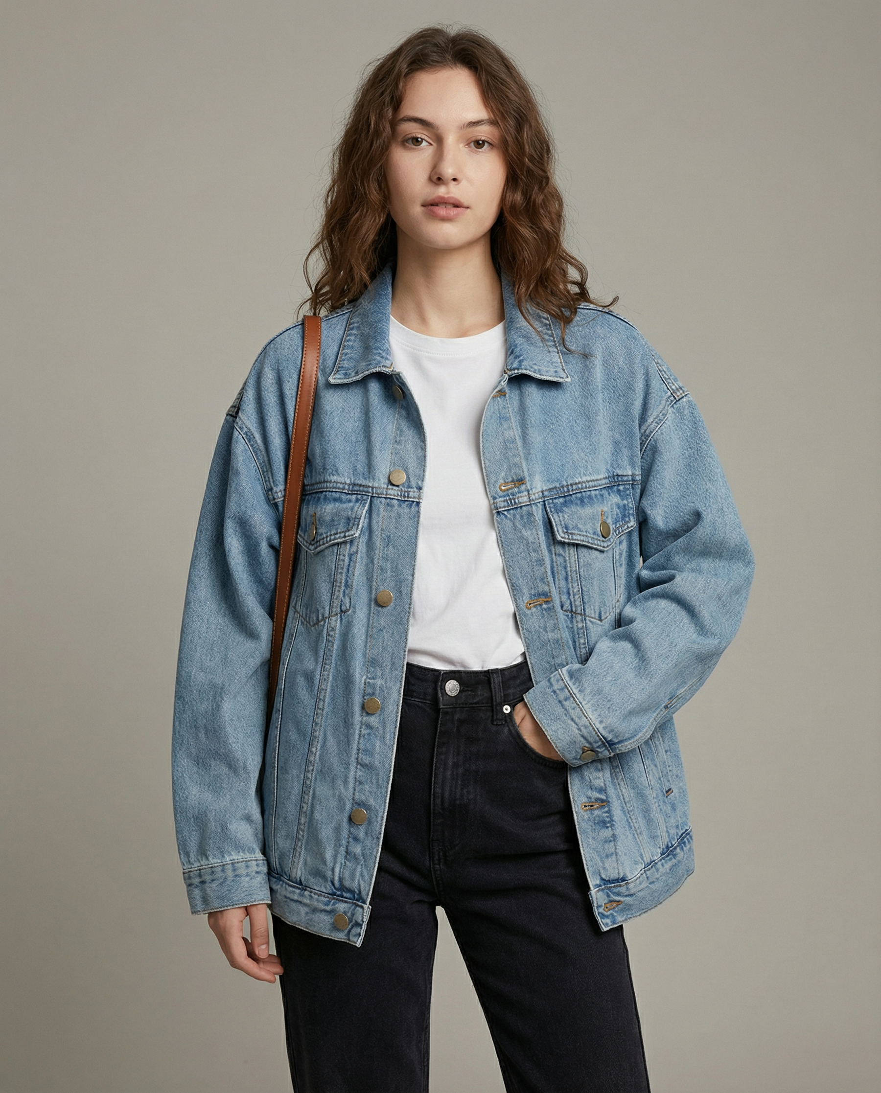 Women’s Oversized Denim Jacket with Classic Collar and Relaxed Streetwear Fit