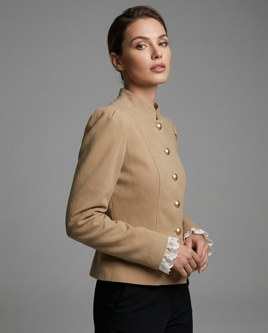 Autumn Velvet Blazer – Elegant Puff Shoulder Design
