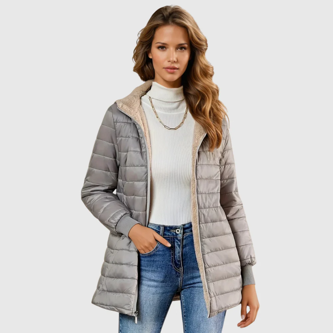 Women's Sherpa-Lined Winter Coat — Plush Long-Sleeve Insulated Hooded Overcoat
