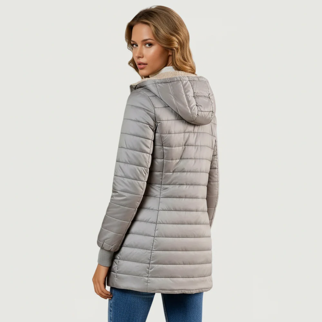 Women's Sherpa-Lined Winter Coat — Plush Long-Sleeve Insulated Hooded Overcoat