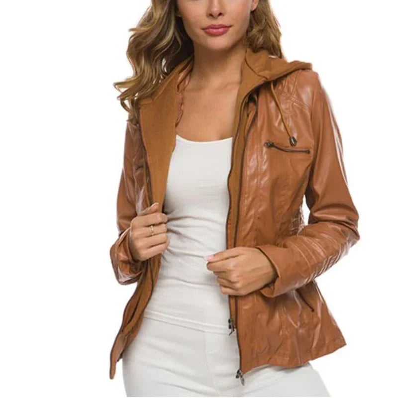 Women's Hooded Faux Leather Jacket