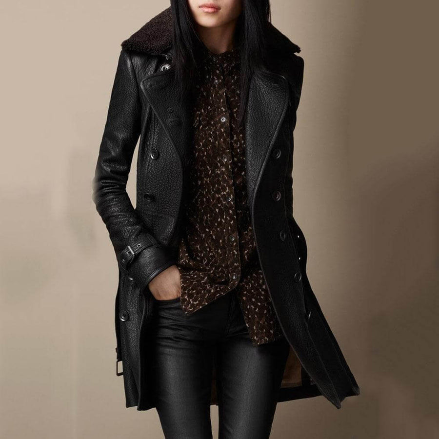 Women's Luxurious Faux Leather Trench Coat