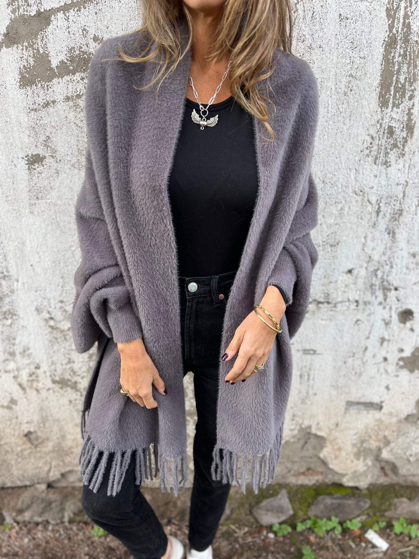 Women's long warm knit cardigan