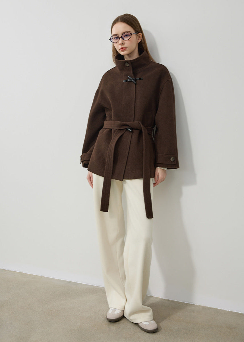 Women's Classic Wool Toggle Coat with Belted Waist