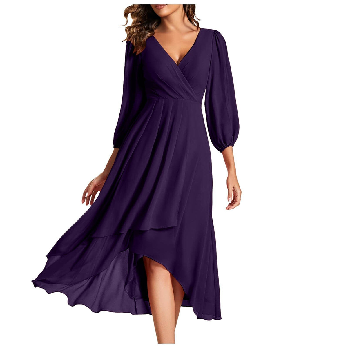 AURORA | Asymmetrical Dress with V-Neck and Flowing Skirt for Modern Elegance